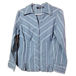 a.n.a. Multi-color Striped Button Up V-Neck Blouse